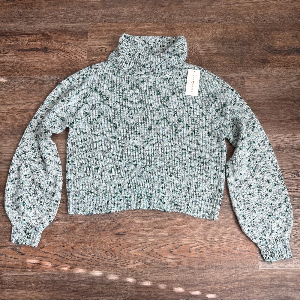 NWT True Craft Women Speckled Blue White Turtleneck Sweater Knit Large Winter
